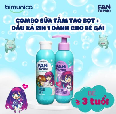 Combo sua tam tao bot dau xa 2in1 be gai DẦU GỘI XẢ