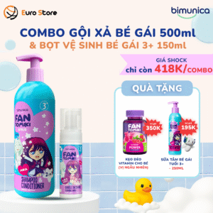 Combo Dầu gội xả (500ml) và Bọt vệ sinh Bimunica FantoMiki (150ml) cho bé từ 3+